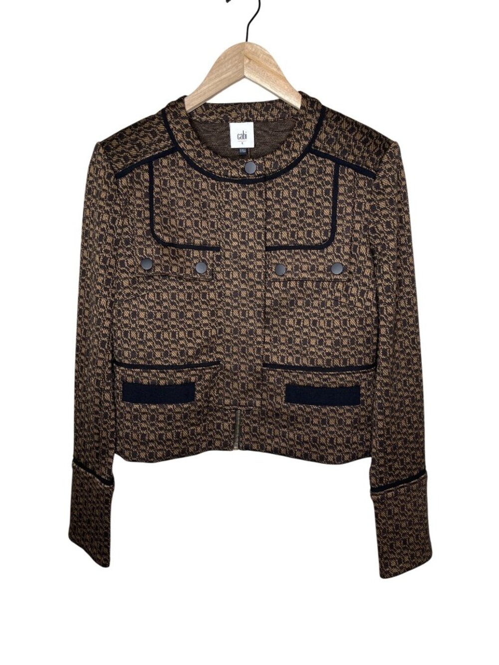 Cabi Womens 2023 Director Jacket Brown Black Geometric Blazer Small Style 4494
